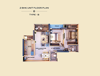 2 BHK Unit Floor Plan Type B