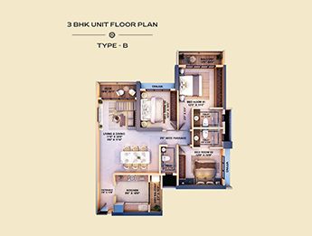 3 BHK Unit Floor Plan Type B