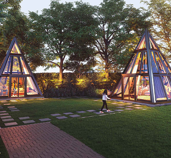 Leisure Lawn With Pyramid Gazebos